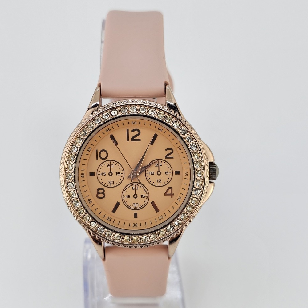 Women's Analog Watch 37MM Gold Dial Light Brown Plastic Bands NEW Battery